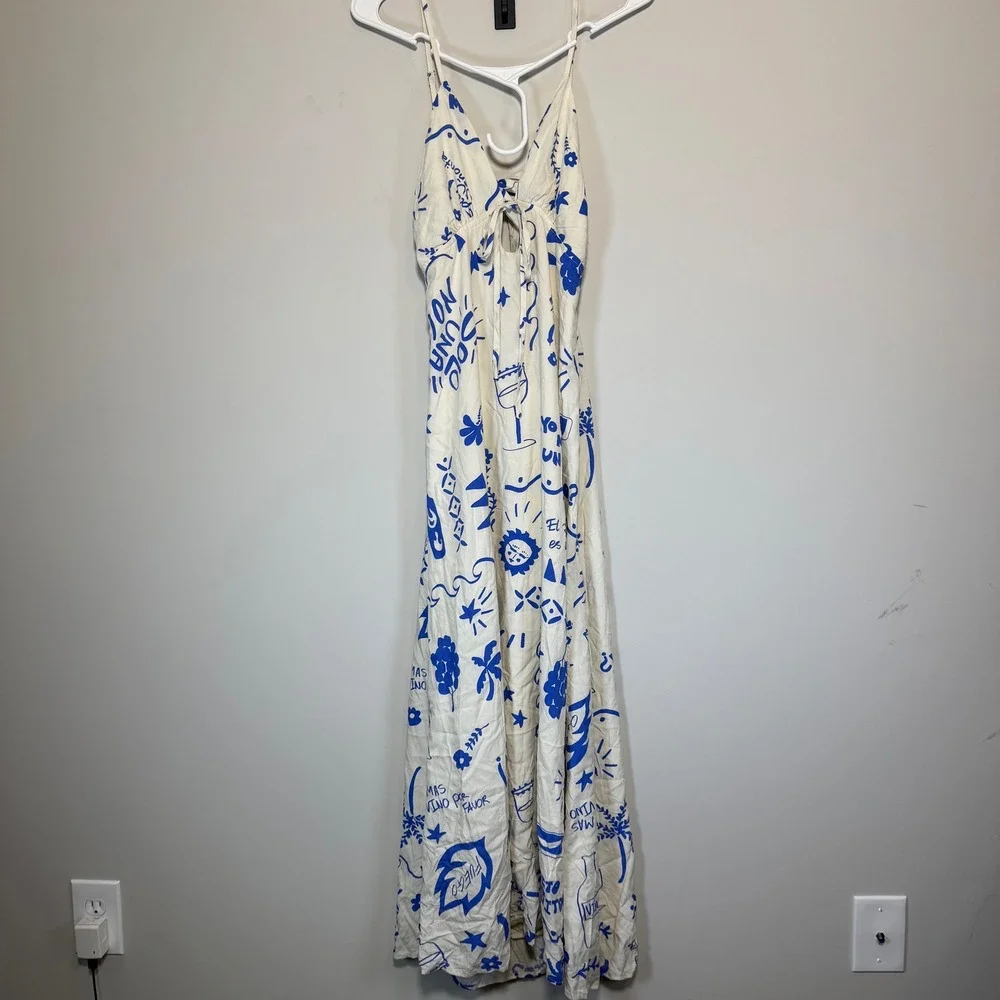 NWT Paper Heart Anthropologie Day Drinks Maxi Dress Womens Medium Blue White SEE - Picture 2 of 10